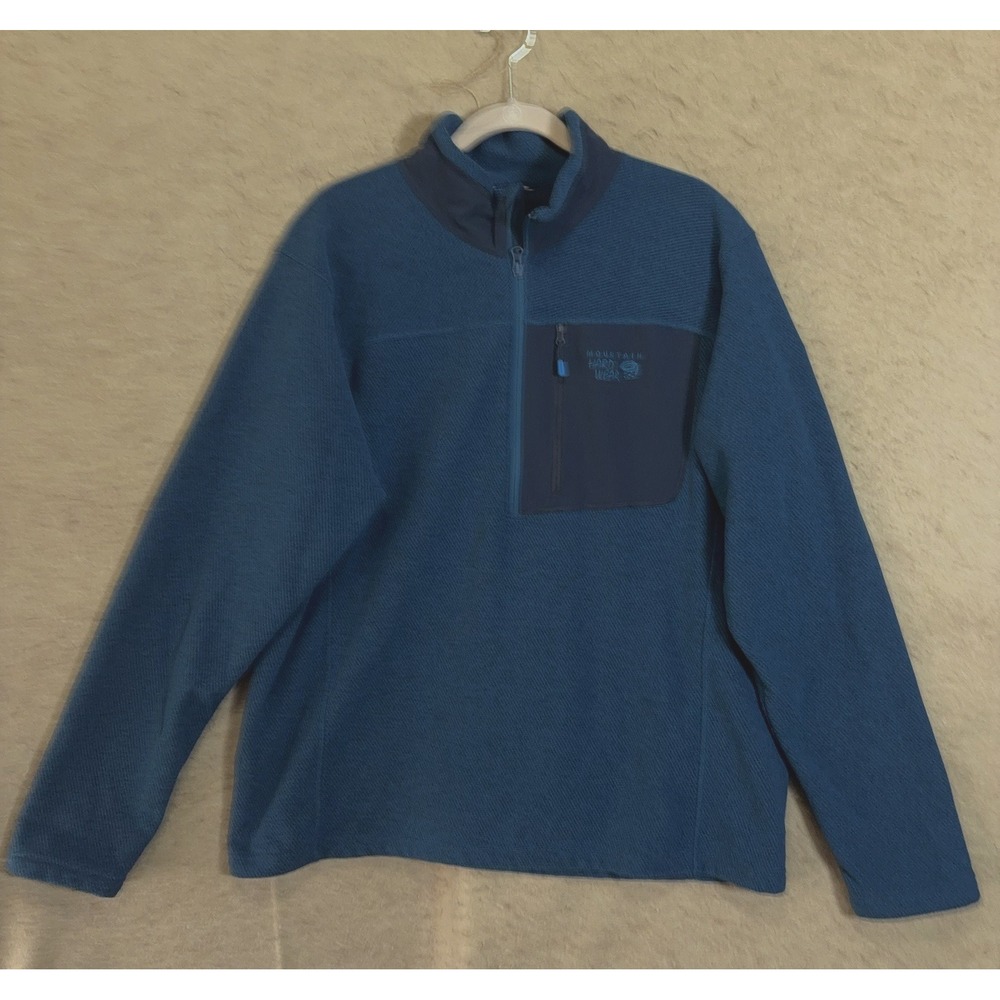 Mountain Hardwear Fleece Jacket Mens Sz XL Blue Zip Pocket 1/2 Zip